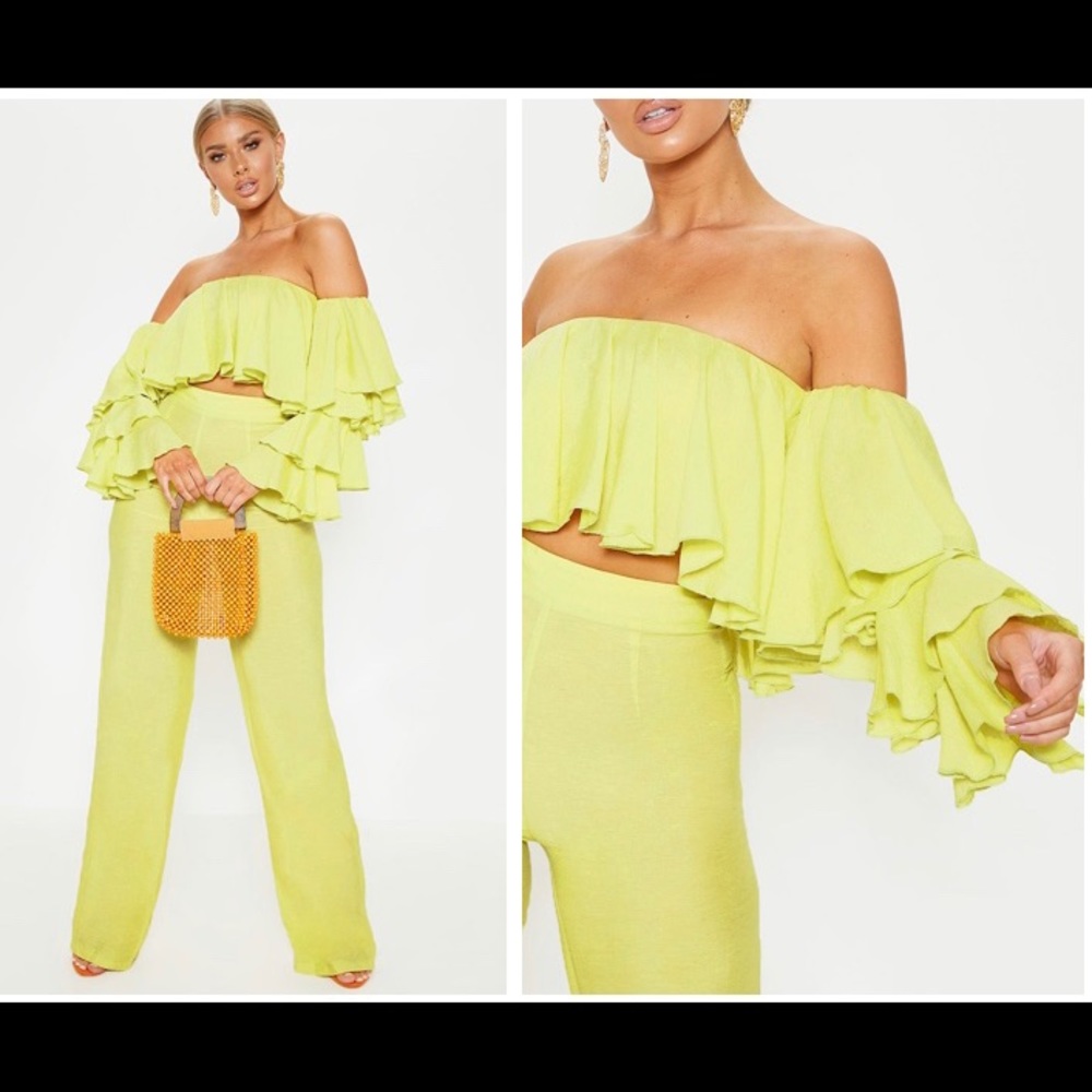 Lime Woven Bardot Set
